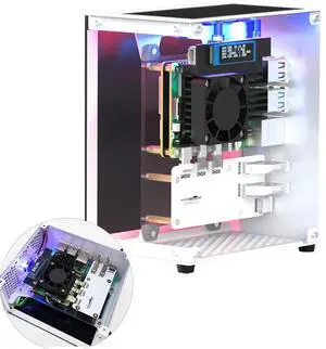 Yahboom RPi 5 Case,Micro Desktop Aluminum Case with Pi5 Active Cooler,PWM Fan, RGB Lightint Bar,Mini Tower PC Case,OLED Display