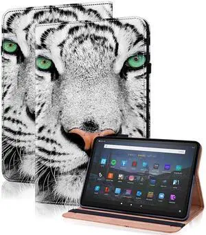 Case for Amazon Kindle Fire Max 11 Case (13th Generation, 2023 Release) 11" - PU Leather Flip Case with Elastic Band & Card Slots/Holder, Multi-Angle Viiewing Stand Tablet Cover, White Tiger