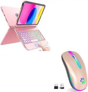FUWANG Touch Keyboard Case for iPad 10th Generation (10.9", 2022) 360° Rotatable Bundle with USB Optical 2.4G Wireless Bluetooth Two Mode Mouse