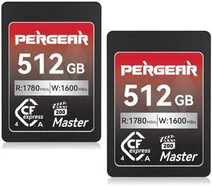 Pergear 512GB CFexpress 4.0 Type A Memory Card (2-Pack),Up to 1780MB/S Read Speeds,USB4.0(PCIe 4.0),Raw,8K 30P Record,Compatible for Sony Camera,ILME-FX3,ILME-FX6,ILME-FX30(Black Silver Master Series)