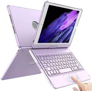 TQQ Touch for iPad 9th Generation Case with Keyboard (10.2", 2021), Multi-Touch Trackpad, 360° Rotatable Protective Cover for iPad Keyboard 9th/8th/7th Gen with Pencil Holder (Purple)