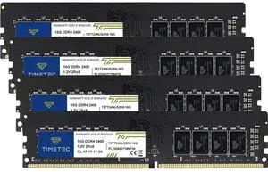 Timetec 64GB KIT(4x16GB) DDR4 2400MHz PC4-19200 Non-ECC Unbuffered 1.2V CL17 2Rx8 Dual Rank 288 Pin UDIMM Desktop PC Computer Memory RAM Module Upgrade (64GB KIT(4x16GB))