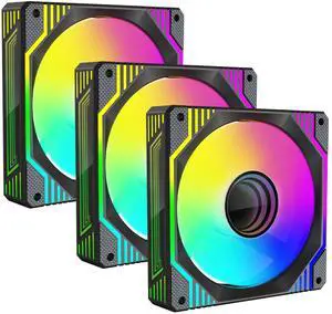 PANO-MOUNTS 120mm Infinity Mirror ARGB Fan 5V 3Pin Addressable RGB PWM PC Computer CPU Case Cooling Fan 600-1800RPM Black 3-Pack