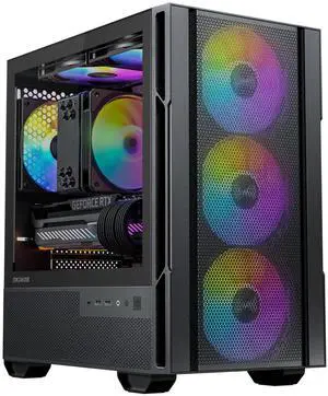 Okinos Micro ATX Case, 4 × 120mm ARGB Non-PWM Case Fans Pre-Installed, MATX PC Case, Temper Glass Side Panel, with Type-C, Black, Cypress 3 ARGB