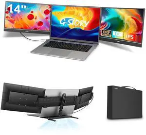 G-STORY Triple Laptop Screen Extender, 14" FHD 1080P Portable Laptop Extended Monitor, One Cable Connect Dual Screen Monitor Compatible with Mac/Windows Fits 13"-17.3" Laptops (Built-in Cooling Fan)