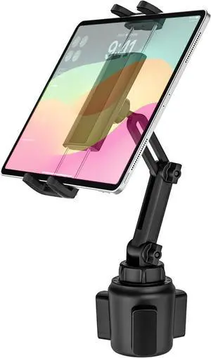 Dosvsi Car Cup Holder Tablet Mount for iPad, [Height & Angle Adjustable] Truck Cup Mount Tablet Holder, Stable Vehicle Cup Stand for iPad 12.9 Pro Air Mini, Galaxy Tabs, Z Fold, iPhone, 4-13" Tablets