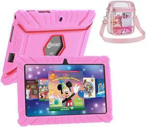 Contixo 7" Kids Tablet - V8 Tablet for Kids & Clear Crossbody Bag Bundle, Includes 50+ Disney Storybooks & Stickers, 32GB, Android, Parental Controls, Kid-Proof Case, Pink