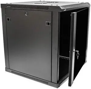 NavePoint 12U Server Rack Enclosure - 23.6 Deep, 12U Wall Mount Network Cabinet with Locking Glass Door for 19 IT Equipment, 12U Network Rack with 2 Fans, Removable Side Panels, Black