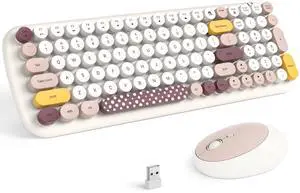 MOFII Wireless Keyboard and Mouse Combo, 2.4G Retro Typewriter Wireless Keyboard with Number Pad and Optical Ambidextrous Wireless Mouse for PC/Computer/Laptop/Desktop -Off White Colorful