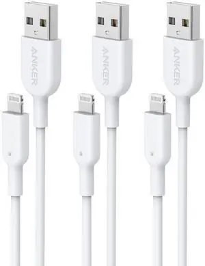 Anker Powerline II Lightning Cable,Apple MFi Certified,USB Charging/Sync Lightning Cord Compatible with iPhone 11 Series/SE/Xs/XR,and More (3FT*3, White)