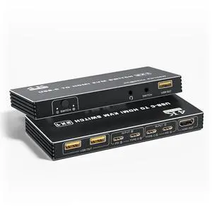 USB C KVM Switch, 4K@60Hz 2 Ports Type-C to HDMI 2.0 KVM Switcher for 2 USB-C Port Laptops Share 1 HDMI Monitor, 3 USB Ports for Keyboard Mouse Printer, 100W PD Charging, 2 USB Cables and Controller