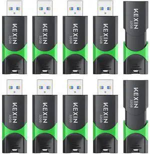 KEXIN 10 Pack 32GB Flash Drive USB 3.0 Flash Drive 32G Thumb Drive 3.0 USB Drive Bulk Jump Drive Swivel Pen Drive with LED Indicator 32G 10Pack Black+ Green