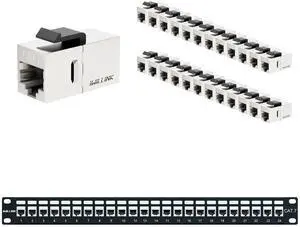 iwillink (25 Pack RJ45 Cat6 Shielded Coupler and 24 Port RJ45 Shielded Through Coupler 1U Patch Panel
