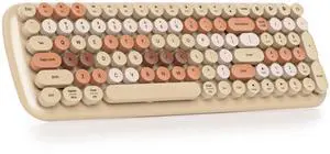 Owpkeenthy Bluetooth Wireless Keyboard, Portable 100-Key Typewriter Cute Retro Round Keys Colorful Compact Keyboard for iPad, Laptop, PC, Mac, Smartphone (Coffee)