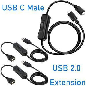 RIITOP USB 2.0 Extension Cable with ON/Off Switch (3.3FT, 2-Pack) + USB 3.1 C Male to Male Cable with ON/Off Switch[3.3ft, 1-Pack]