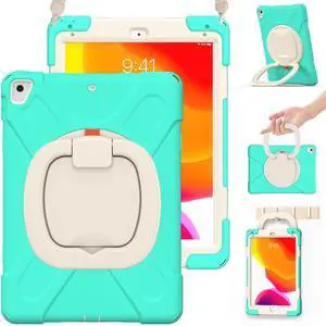 BRAECN Silicone Case for 9.7 Inch iPad 6th/5th Generation, Full-Body Protective Case with 360° Rotating&180 ° Folding Hand Grip,Pencil Holder, Kickstand, Shoulder Strap for iPad 6th/5th Gen-Mint Green