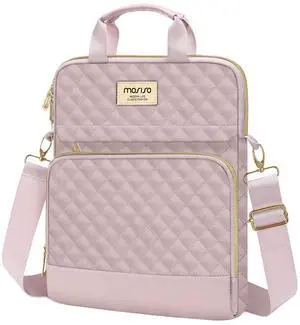MOSISO 12.9 inch Tablet Sleeve for iPad Pro 13 M4 & iPad Air 13 M3 M2, iPad Pro 12.9 M2 M1 6/5th with Magic Keyboard,Square Quilted Carrying Case with Front 2 Pockets, Pink