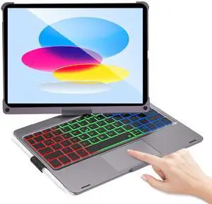 FARYODI Keyboard Case for iPad 10th Generation 10.9" 2022-360° Rotatable & Multi-Touch Trackpad, Rechargeable & Pencil Holder - Backlit Detachable Wireless Keyboard for iPad 10th Gen - Grey