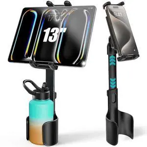 Kolasels Car Cup Holder Tablet Mount [Fit Round & Square Cup Holders] ipad Cup Holder Mount for Truck, Tesla with Metal Telescopic Arm, Cupholder Tablet Holder for 4-13" iPad Pro Air, Z Fold, iPhone