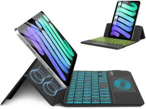 MePadKey Magic Touchpad Keyboard Case for iPad mini 7 (2024)/Mini 6 (2021) 8.3 inch, Slim Magnetic Folio with Type-C Rainbow Backlit TrackPad Keyboard fit iPad mini 7th (A17 Pro)/6th Generation Black