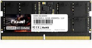 Fikwot DDR5 RAM 24GB 4800MHz CL40 1.1V SODIMM 262 Pin Intel AMD Compatible Laptop Memory for Gaming and Professional Use
