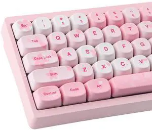 Tsungup MOA Keycaps-Cute Sakura,129 Keys Pink PBT Custom Cherry Blossom Keycaps 100 Percent,Dye Sub Key Caps Keyboard Keycap Set for MX Switches Mechanical(only keycaps)