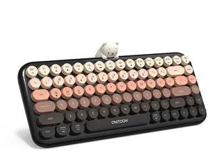 Wireless Bluetooth Keyboard for iPad/Tablet/Laptop/PC/Windows/Mac, Retro Typewriter Keyboard Colorful Round Keycaps, Cute Magnetic Bear, Multi-Device Support, 2.4GHz Cordless Connection with Shortcuts