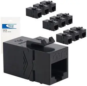 ICC CAT6 RJ45 Inline Keystone Couplers, 8P8C Female-to-Female Jacks, Feed-Through PCB Modules for Wall Plates & Patch Panels, UL Listed, Black, 25-Pack