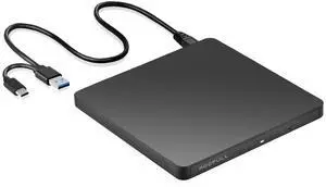 ROOFULL True USB 3.0 External CD DVD Drive for Laptop Mac, 0.5" Ultra Slim USB-C Portable DVD Player CD Disc Reader Writer Burner CD/DVD-RW (Not Just ROM) Drive for Windows 11/10 PC MacBook Computer