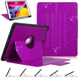 iPad 9th/8th/7th Generation Case, iPad 10.2 Case, Glitter Sparkly [5 Magnetic Stand + Pencil Holder + Auto Wake/Sleep] Premium PU Leather Full Body Protective Folio Cover, Purple
