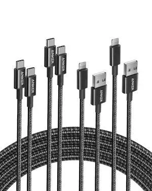 Anker [4-Pack, 6 ft Charging Cable, [2-Pack] 333 USB C to USB C Cable (100W) & [2-Pack] Premium Double-Braided Nylon Lightning Cable, Apple MFi Certified