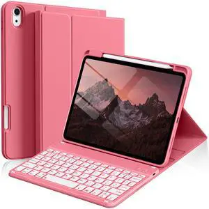 kenke for iPad 11/10th Gen Case with Keyboard 11/10.9 inch 2025 A16/2022, Detachable Wireless Bluetooth Keyboard Case with Right Side Pencil Holder, Backlit White Square Keycaps (Pink