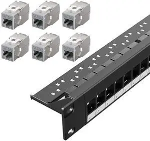 LEENUE 6 Pack RJ45 Keystone Jack Cat6A and 24 Port Keystone Patch Panel,