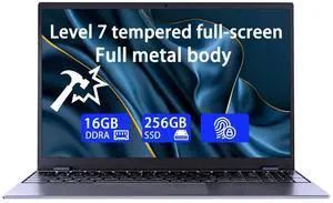 15.6 Inch Notebook W11 Laptops PC, Celeron Quad Core notebook computer, 16GB RAM 256G SSD, Backlit Keyboard, Fingerprint unlock and touch ID, Glass Panel,Full Metal case,AC wifi,WPS Built-in,Gray