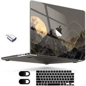 MEEgoodo for M4 MacBook Pro 14 inch Case 2024 2023 2021, Crystal & Flexible Case Fit Model A3112/A3401/A3185/A2918/A2992/A2779/A2442 M3 M2 M1 Pro/Max, Glowing Lines Full Moon