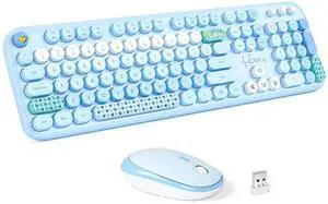 MOFII Wireless Keyboard and Mouse Combo - Pale Blue Full Sized Plug and Play Colorful Computer Keyboards - 104 Keys Round Keycap USB 2.4G Cute Keyboard for Windows/Laptop/Mac/Desktop/PC