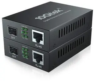 10Gtek Gigabit Ethernet Media Converter, Open SFP Fiber to Ethernet RJ45 Converter for 10/100/1000Base-Tx to SFP(SFP Slot Without Module), UL Certified, Pack of 2