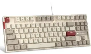 MageGee 75% Mechanical Gaming Keyboard, Red Switch, LED White Backlit, 87 Keys Compact TKL Wired Computer Keyboards for Windows Laptop PC Gamer - Retro White/Grey