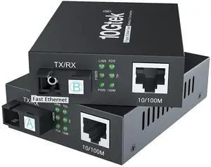 a Pair of Fast Ethernet Media Converters, 10/100Mbps Bi-Directional Single-Mode SC Fiber, up to 20km, 10/100Base-TX to 100Base-FX
