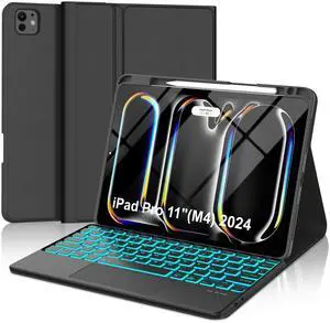 WINCHKING Trackpad Keyboard Case for iPad Pro 11 inch (M4) 2024,7-Color Backlit,Detachable Wireless Keyboard with Built-in Pencil Holder Protective Cover for iPad Pro 11" 5th Generation,Black