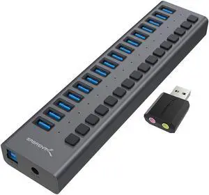 Sabrent 16-Port USB 3.0 Data HUB and Charger with Individual switches + USB External Stereo Sound Adapter