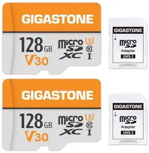 GIGASTONE 128GB Micro SD Card 2-Pack, 4K Video Pro, Compatible with GoPro, Security Camera, Dash cam, Drone, 95MB/s MicroSDXC Memory Card UHS-I V30 Class 10, with 2 SD Adapter