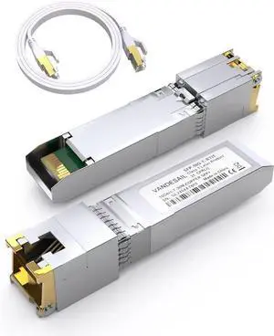 VANDESAIL 1 Pack 10GBase-T SFP+ to RJ45 Transceiver,10G SFP+ Module,10Gb Copper Ethernet Adapter Compatible with Cisco SFP-10G-T-S and More,Cat6a/Cat7/Cat8 SFP Module(with a 1m/3FT cat8 Cable)