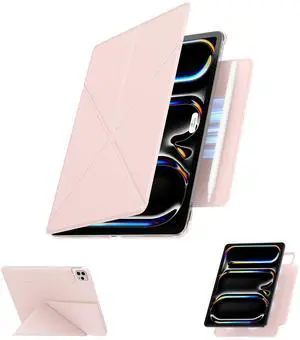 SANUODD for iPad Pro 13 inch Case M4 2024, Slim Powerful Magnetic Attachment Full Corner Protective iPad Case with Auto Wake/Sleep and Hidden Pencil Holder (Pastel Pink, iPad pro 13 inch)