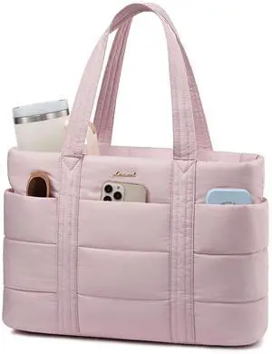 LOVEVOOK Tote Bag for Women, Large Puffer Work Tote Bag for 15.6 Inch Laptop, Lightweight Travel Tote with Zipper Gifts for Women