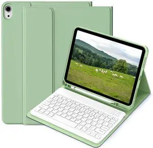 BQDIYOO Case for iPad 11th/10th Generation with Keyboard, 11 inch A16/10.9" iPad 10 Case (2025/2022) with Pencil Holder, Wireless Keyboard and Slim Lightweight Soft Cover Auto Wake/Sleep, Light Green