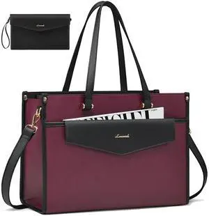 LOVEVOOK Laptop Bag for Women, 15.6'' Laptop Tote Purse 2-in-1 Professional Work Bag Business Briefcase with Clutch Purse, Waterproof Leather Computer Handbag for Teacher Office Travel