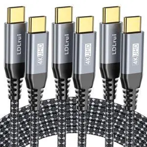 LDLrui USB C Cable [6FT, 3Pack] 4K@60HZ UHD Display, 20Gbps Data Transfer, USB 3.2 Gen 2×2, 100W PD Charging Cable for iPhone 16/15, MacBook, iPad, Galaxy S25/S24, Type C Monitor/Portable Monitor