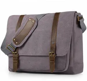 SMRITI Vintage Canvas Messenger Bag for Men 15.6-16 inch Laptop bag,Computer Satchel Shoulder Bag for School Work Travel (Grey)