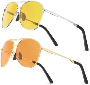 Anmcha Blue Light Blocking Gaming Glasses ESports Computer Gamer GlassesAmber Gaming Glasses-Anti Glare for Better Sleep (BJ (2-pack) gold/silver, Total frame: 135Millimeters)